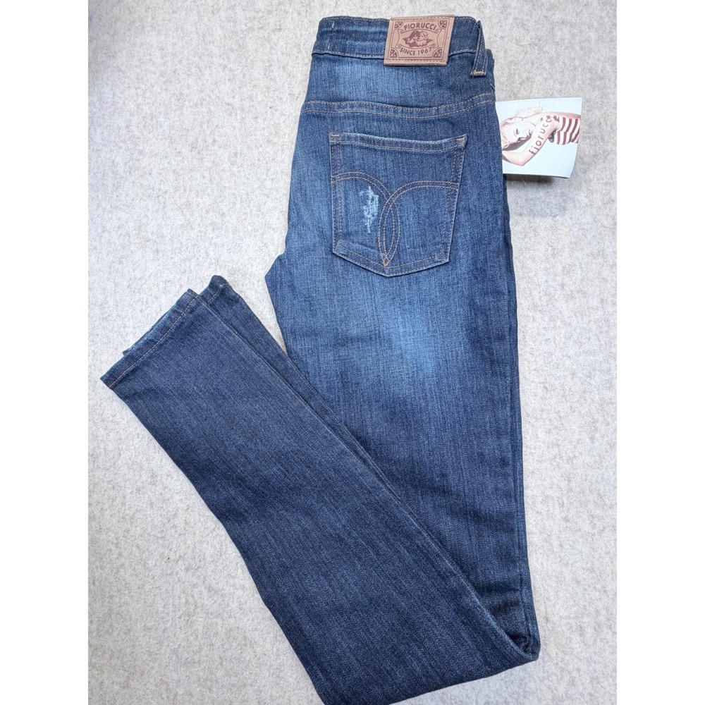 Fiorucci Skinny Jeans Womens 25 Dark Blue Distressed Mid Rise Denim